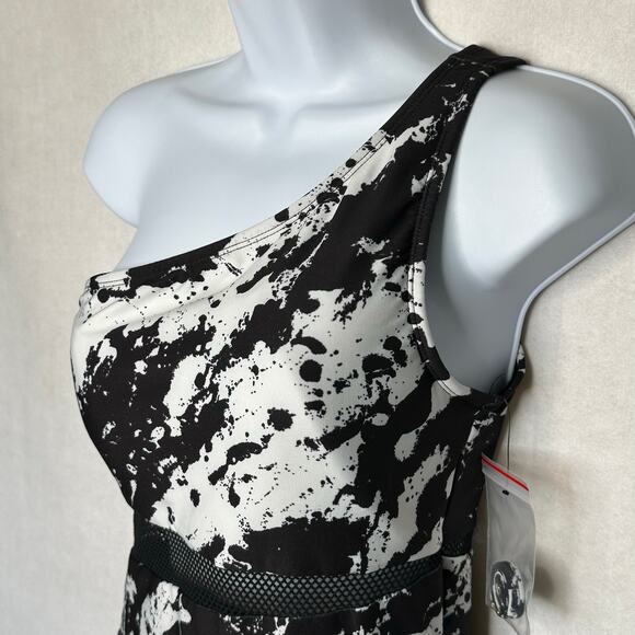 NWOT Carmen Marc Valvo One-Shoulder Mesh Cutout Swimsuit Black/White – Size 10 - Picture 4 of 10